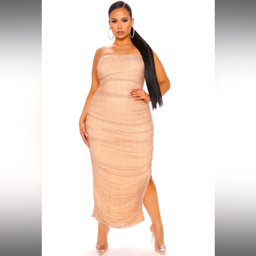 Fashion Nova - Felling My Mesh Embellished Maxi Dress - Nude 1XL